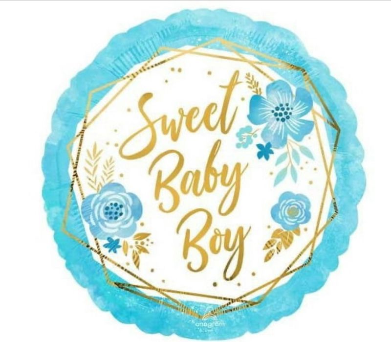 17 Inch Baby Boy Floral Geo Foil Mylar Balloon