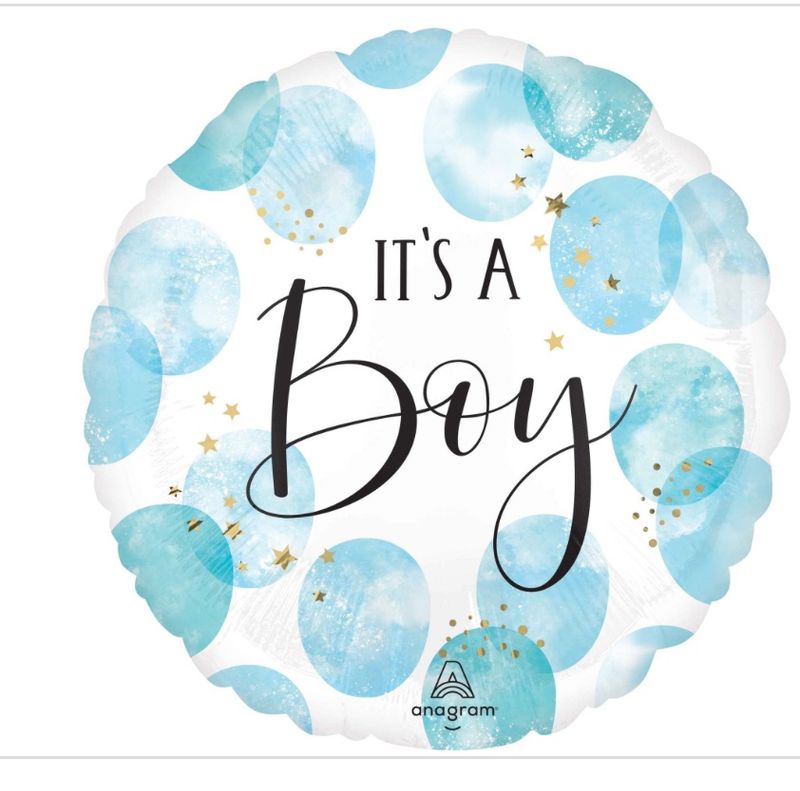It&#39;s a Boy Round Supershape Balloon, Baby Boy Watercolor, 28 Inches