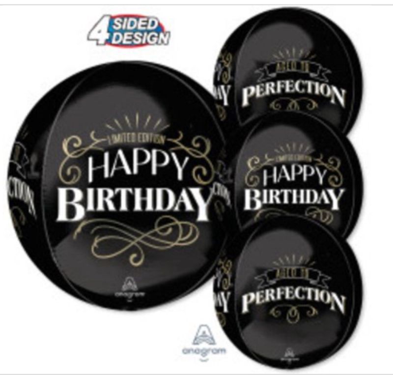 Happy Birthday Better with Age Orbz Balloon, Black, Gold &amp; White, 15 Inches