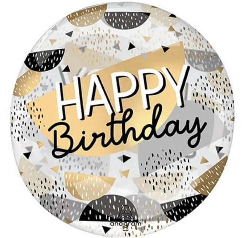 18 Inch Clearz orbz - Happy Birthday Black &amp; Gold