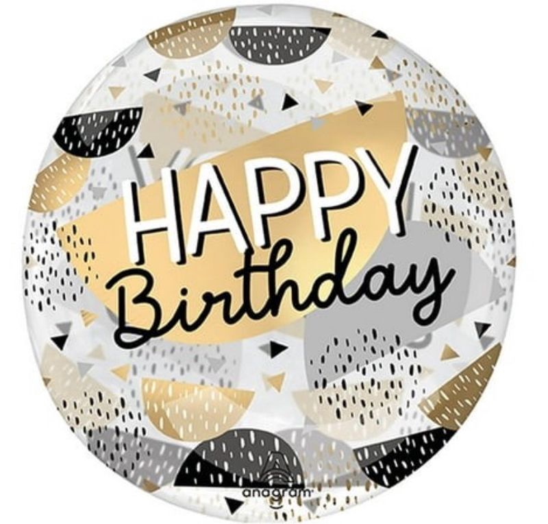 18 Inch Clearz orbz - Happy Birthday Black &amp; Gold