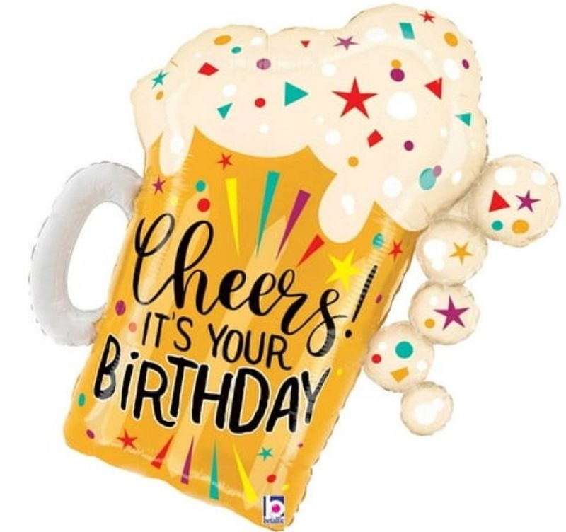27 Inch Happy Birthday Fun Confetti Beer Foil Mylar Balloon