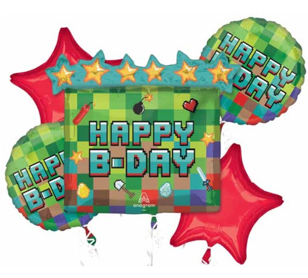 TNT Gaming Happy Birthday 5 Foil Balloon Bouquet