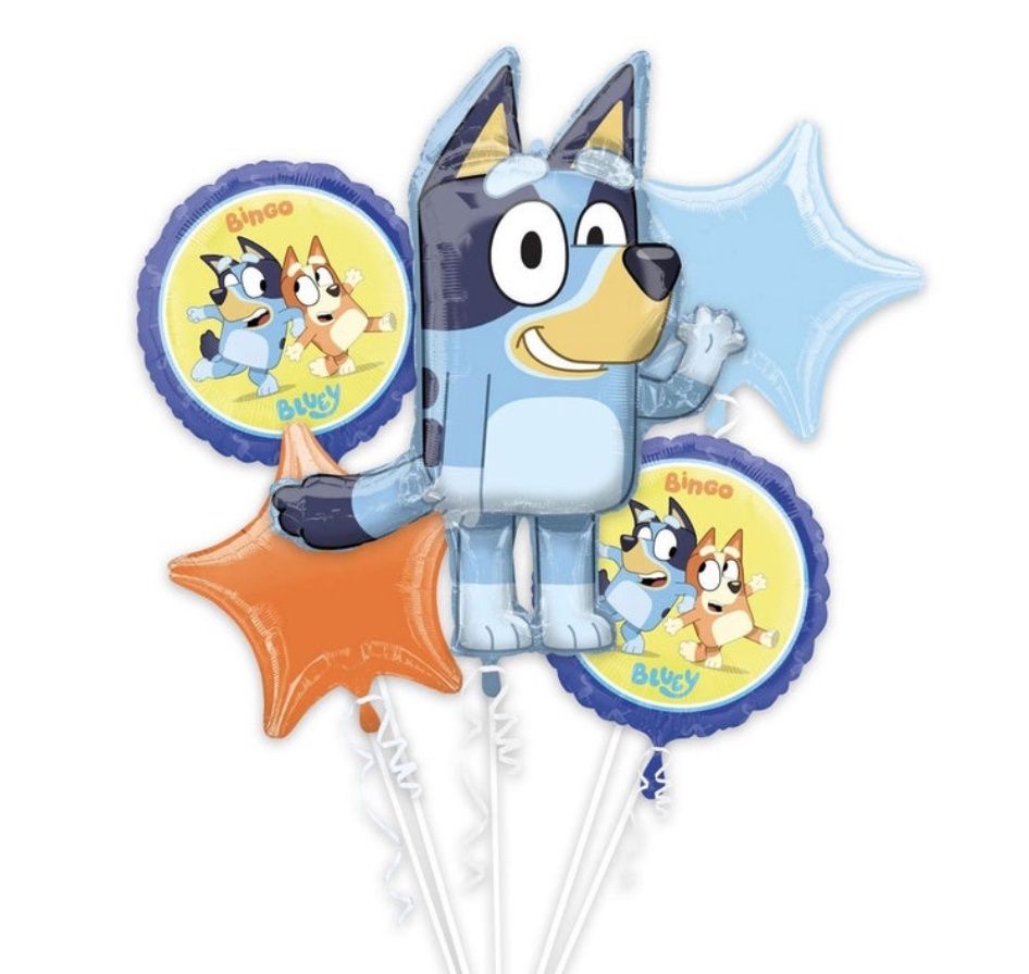 Bluey Bouquet Of 5 Foil Balloons