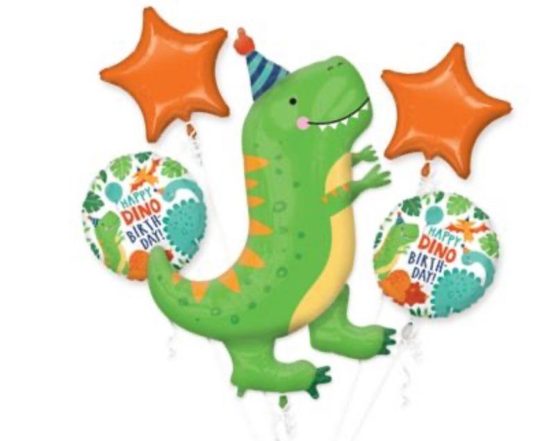 Dinosaur Bouquet Multi-color Birthday Balloons 5 Count