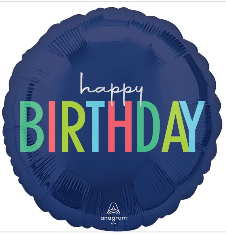 &quot;Happy Birthday&quot; Round Satin Foil Balloon, Navy Blue, 18-in