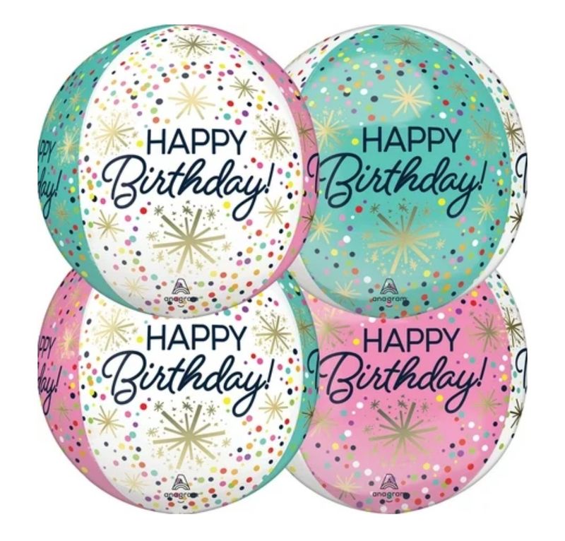 Anagram ORBZ Happy Birthday Confetti Sprinkle 15 Inch Clear Foil Balloon