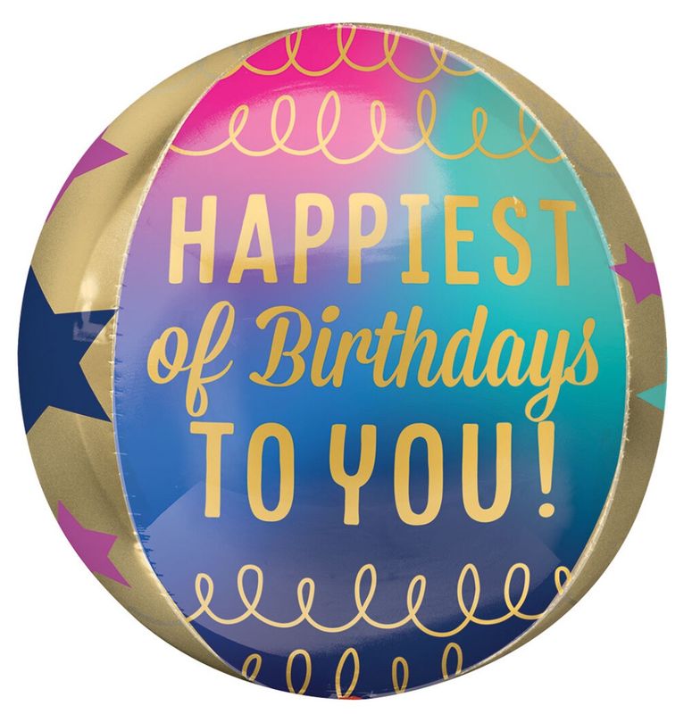 Birthday Stars And Gold Orbz 16&quot; Balloon