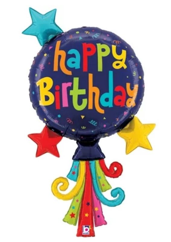40 inch Betallic Happy Birthday Streamers Foil Mylar Balloon