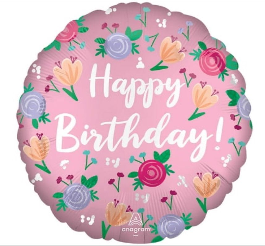 18 Inch Satin Happy Birthday Peony Foil Mylar Balloon