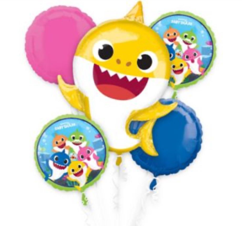 Baby Shark Balloon Bouquet Party Supplies 5 Count