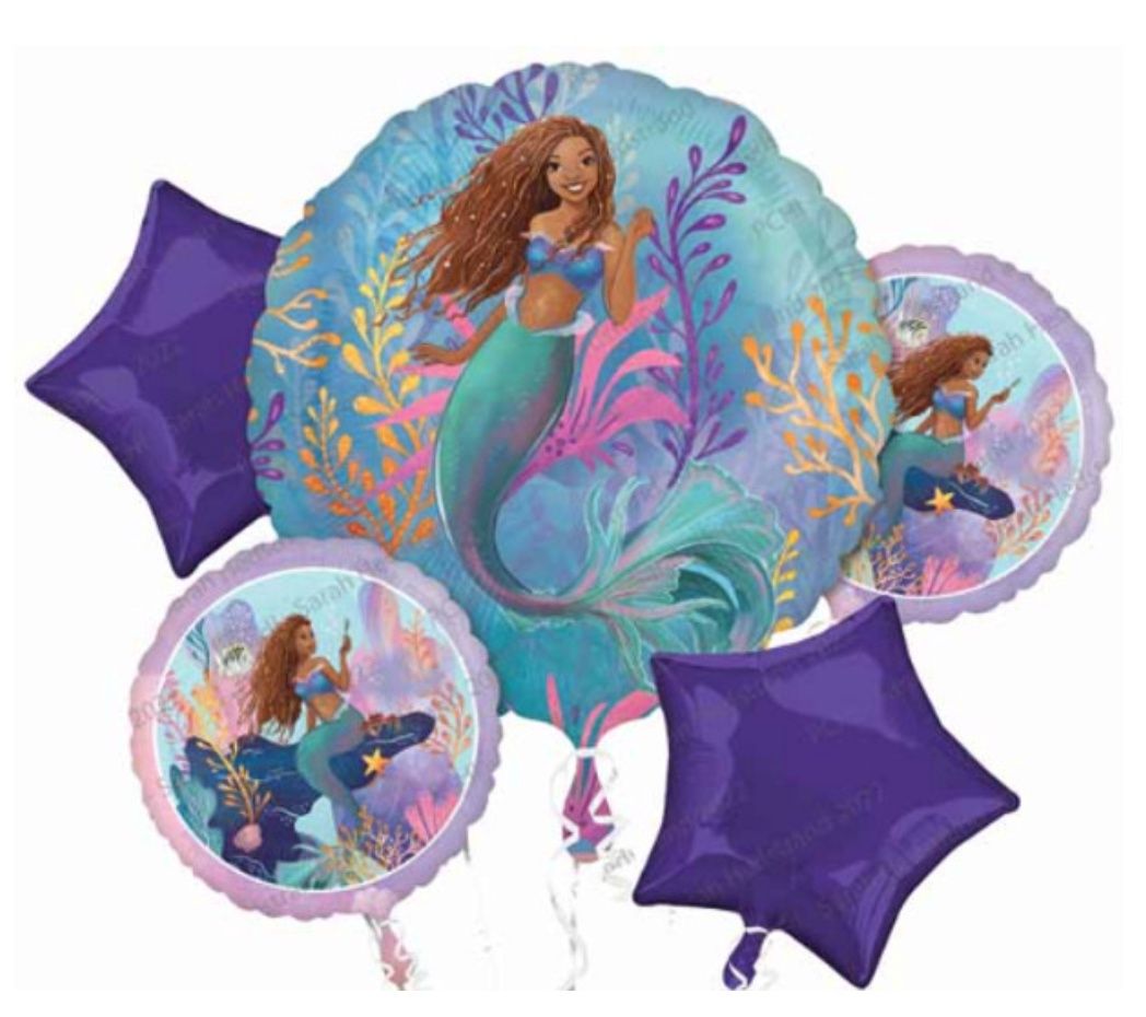 Disney The Little Mermaid Live Action Balloon Bouquet 5 Foil Balloons