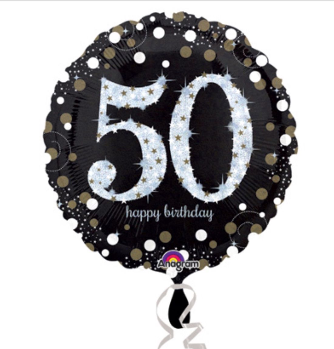 50th Birthday Black and Gold Foil Balloon, 18 Inches