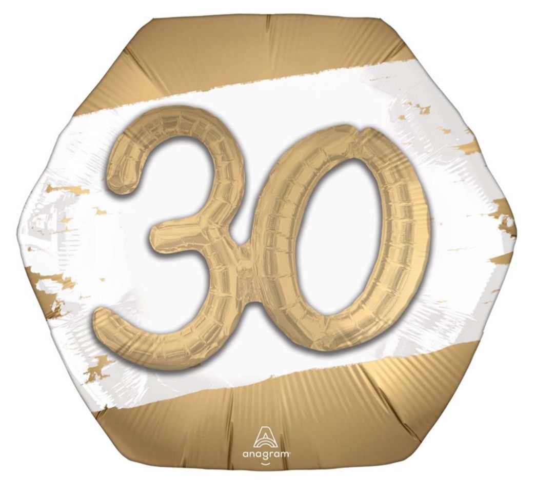 Golden Age Number 30 Supershape Balloon, 30 Inches