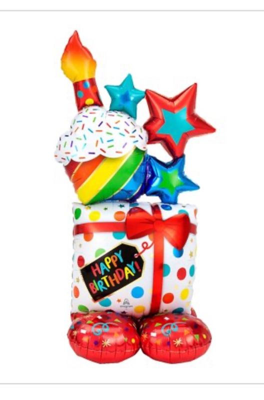 Happy Birthday Stars Airloonz Standing Foil Air-Filled Balloon, 55 Inches