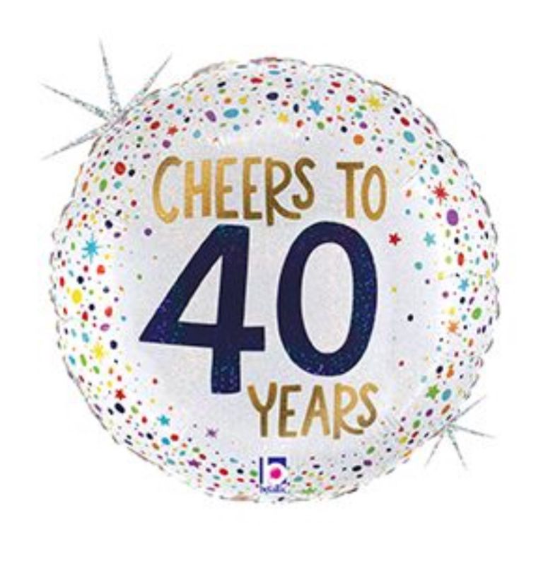 18&quot; Cheers To 40 Years Round Glitter Holographic Foil Balloon