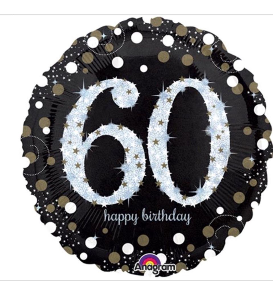 60th Birthday Black and Gold Foil Balloon, 18 Inches
