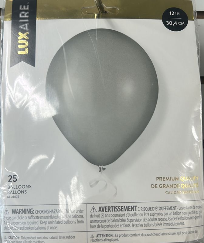 Silver LuxAire 25 Count 12” Balloons