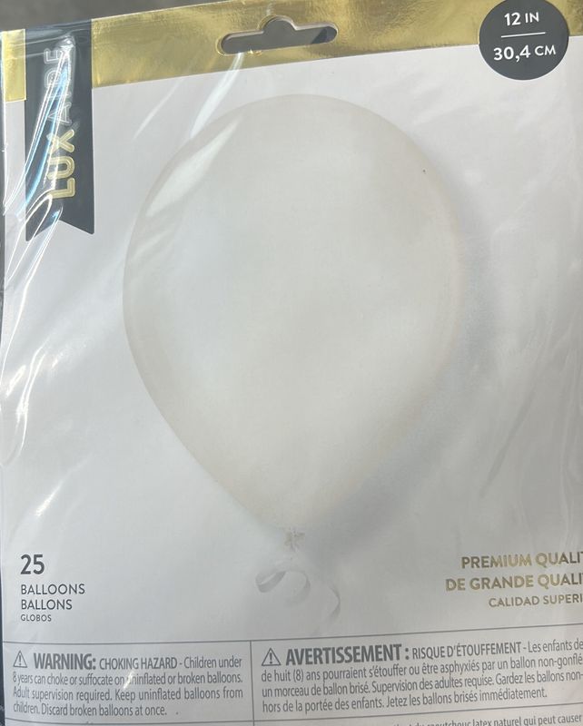 White LuxAire 25 Count 12” Balloons