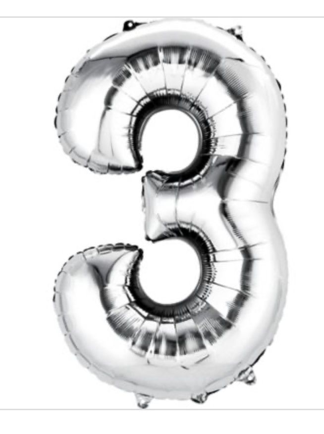 34” Silver Number 3 Balloon