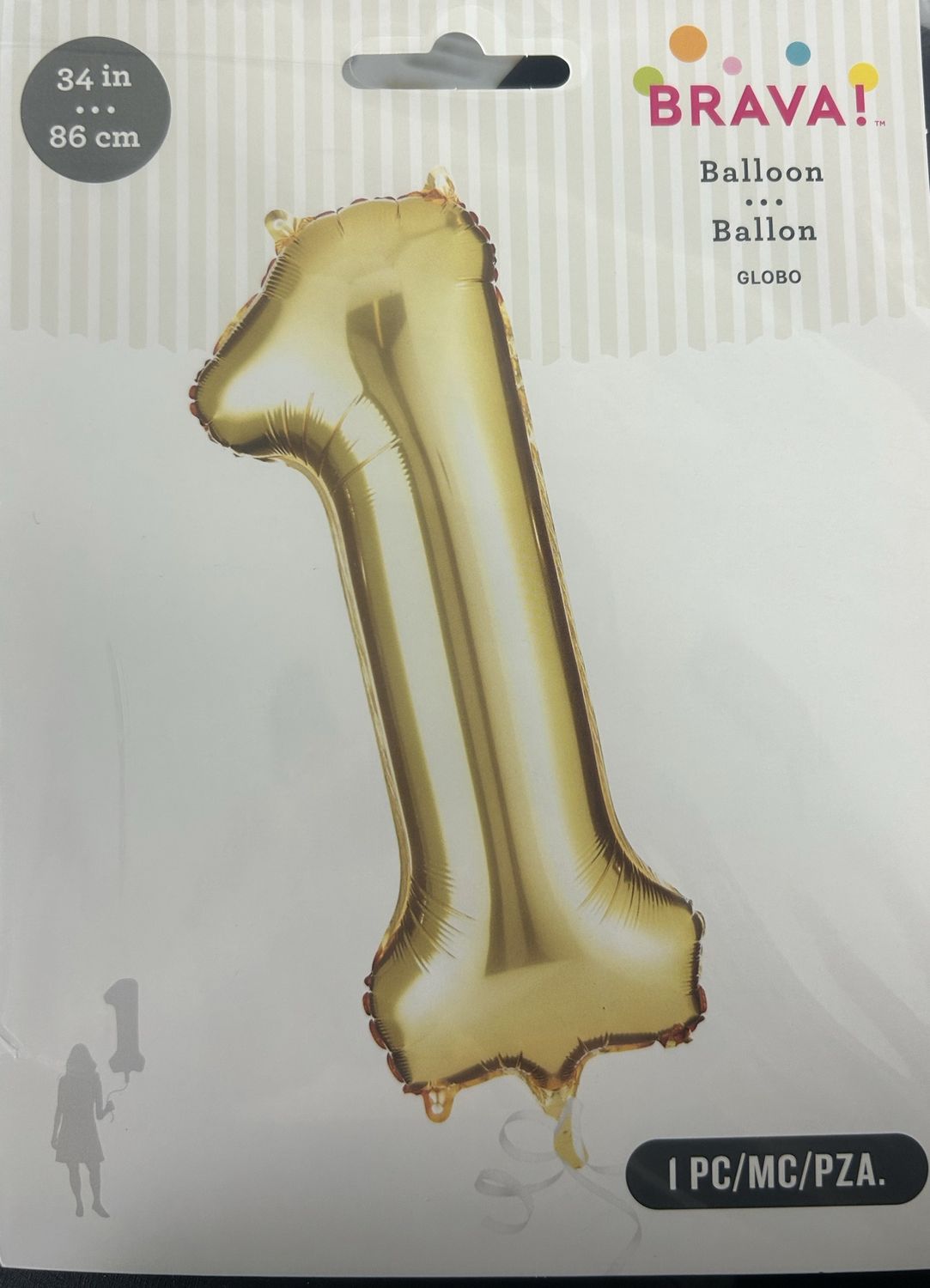 34 Inch Number 1  White Gold Foil Mylar Balloon