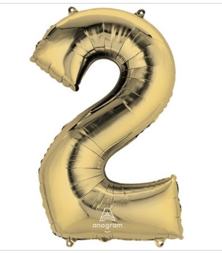 34 Inch Number 2  White Gold Foil Mylar Balloon