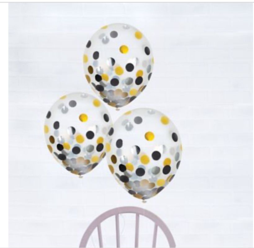 Latex Balloons with Black, Silver and Gold Confetti, 12 Inches, 6 Count