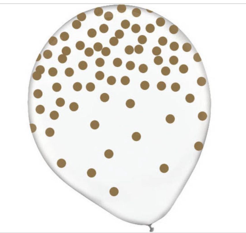 Round Transparent Confetti Latex Balloons, Gold, Polka Dot, 12-in, 6-pk