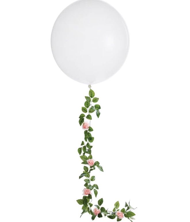 Bridal Shower White Latex Balloon with White Flowers, Luxurious Shower, 24 Inches