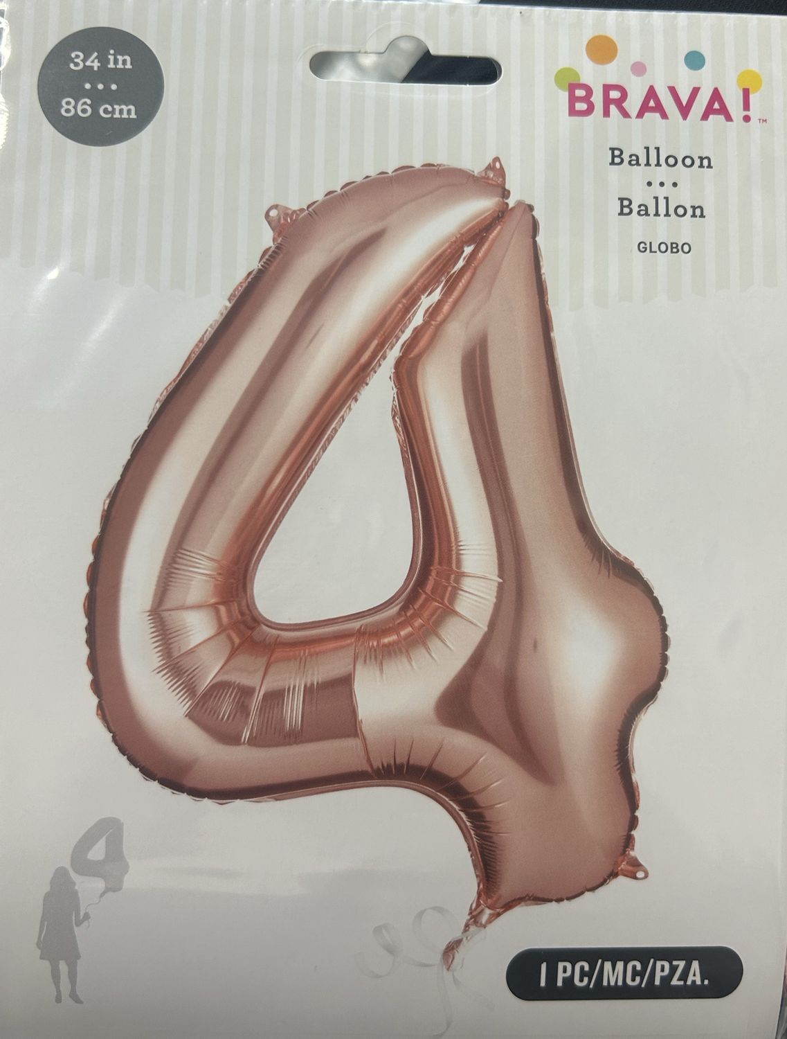 34 in. Number 4 Balloon, Rose Gold