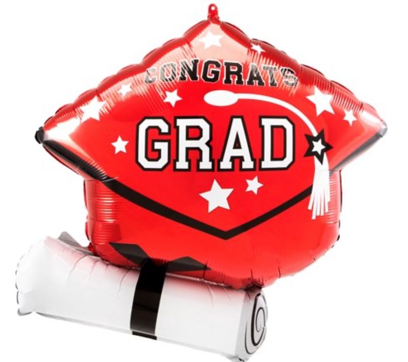 Mylar Balloon Red Congrats Grad Diploma &amp; Cap 25