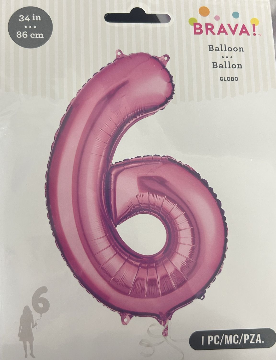 34 Inch Number 6 Pink Foil Mylar Balloon