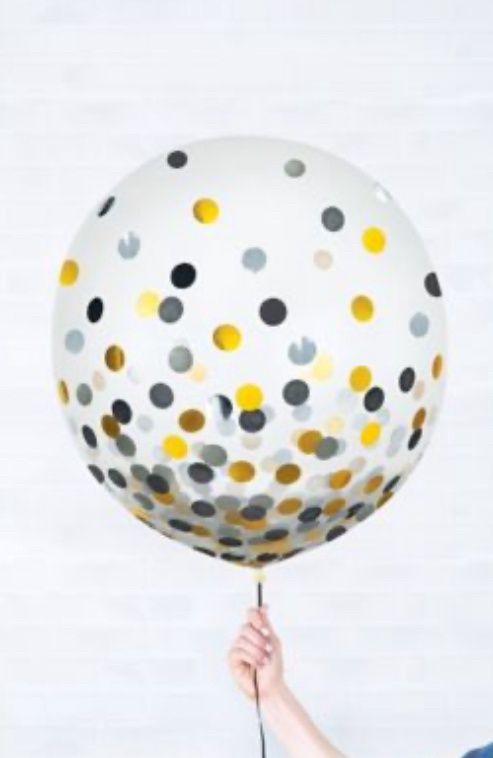 Latex Balloons with Black, Silver and Gold Confetti, 24 Inches, 2 Count