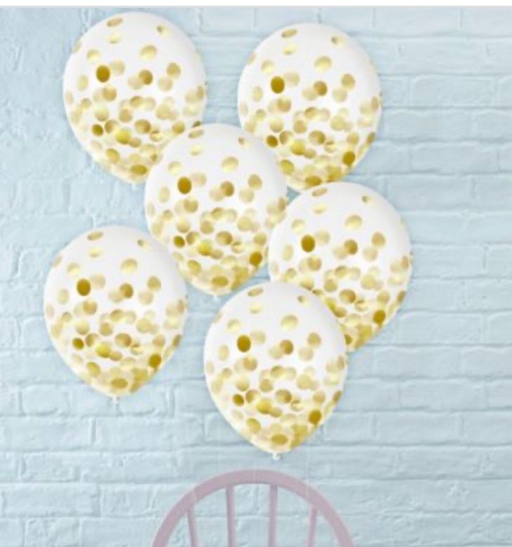 Round Transparent Confetti Latex Balloons, Gold, 12-in, 6-pk