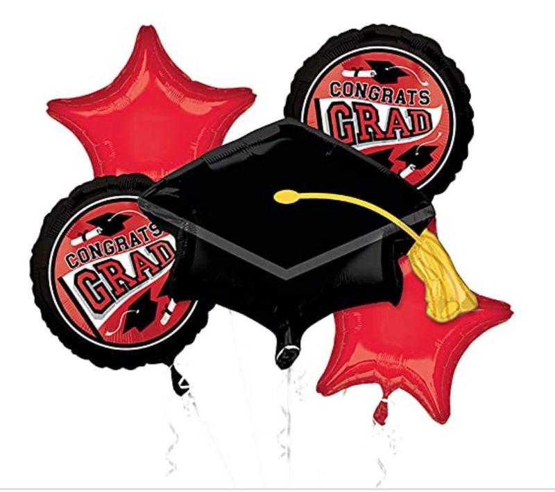 Be True to Your School Colors Graduation Bouquet 5pc Foil Balloons Red Black
