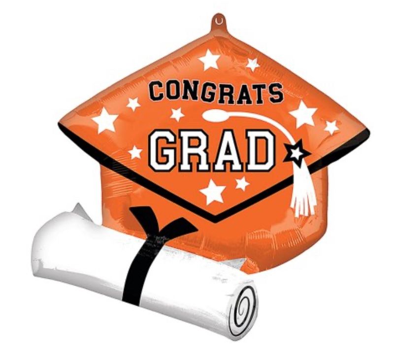 Orange Congrats Grad Diploma &amp; Cap 25 Mylar Balloon