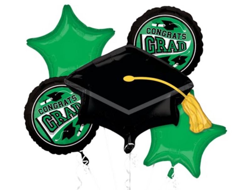 Be True to Your School Colors Graduation Bouquet 5pc Balloon Pack Green Black