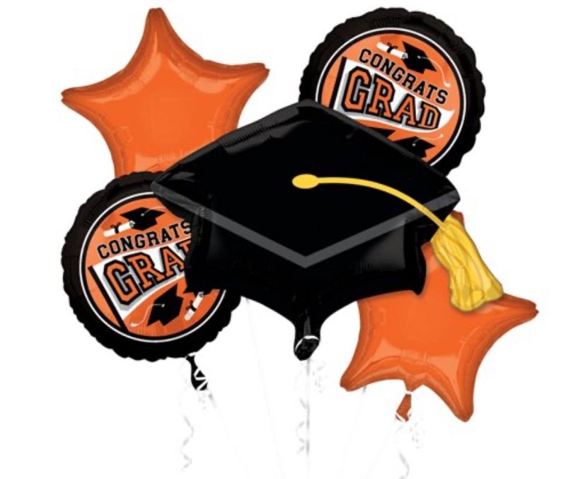 Be True to Your School Colors Graduation Bouquet 5pc Balloon Pack Orange Black
