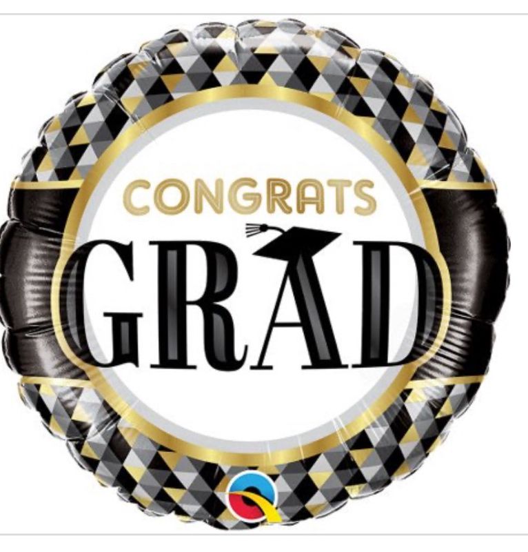 18 Inch Grad Black &amp; Gold Patterns Foil Mylar Balloon