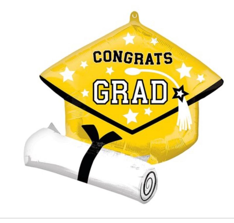 Mylar Balloon Yellow Congrats Grad Diploma &amp; Cap 25