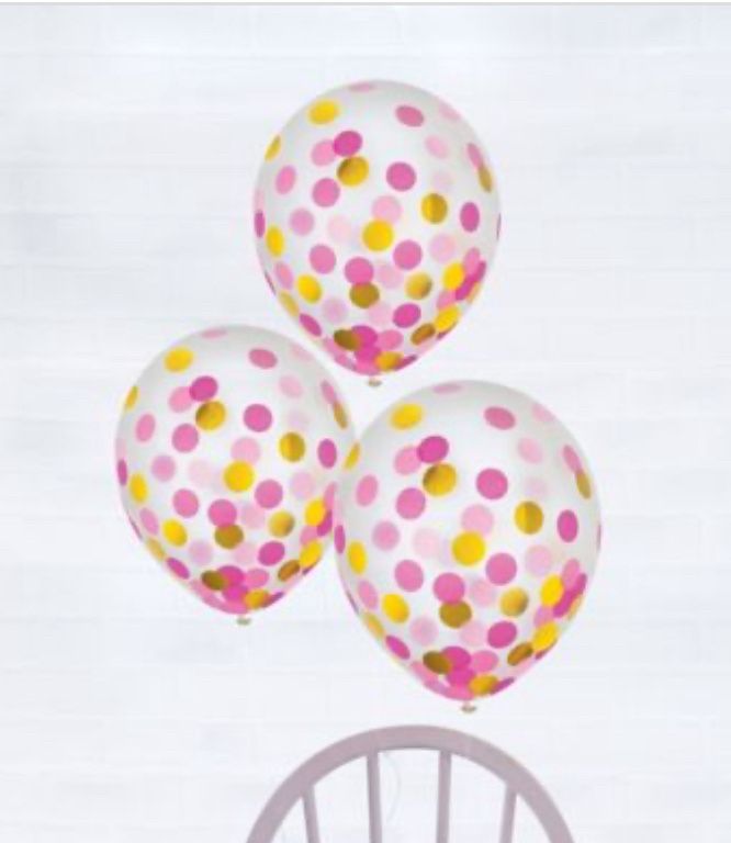 Latex Balloons with Pink and Gold Confetti, 12 Inches, 6 Count