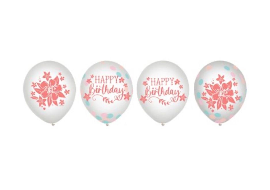 Free Spirit Printed Latex Balloons with Confetti, 12 Inches, 6 Count