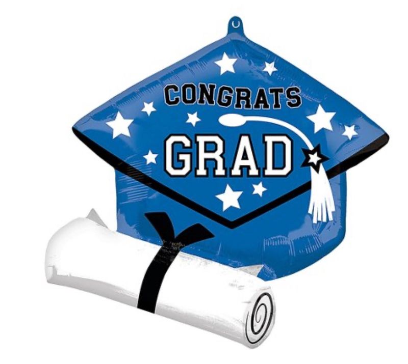 Blue Mylar Balloon Congrats Grad Diploma &amp; Cap 25