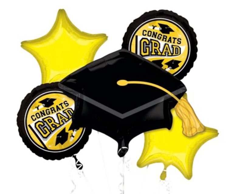 Be True to Your School Colors Graduation Bouquet 5pc Balloon Pack Yellow Black