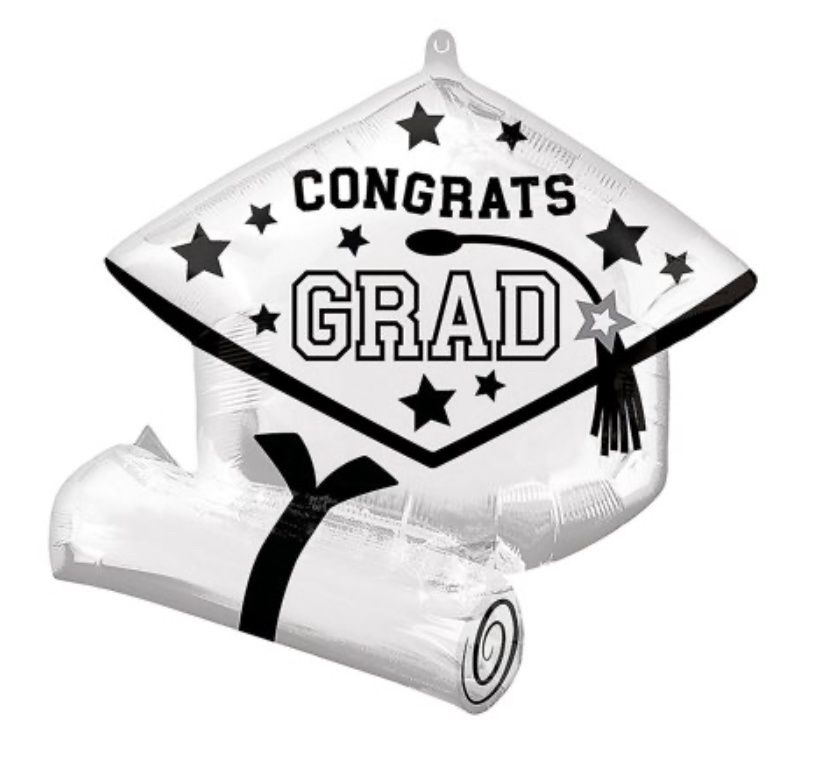 Mylar Balloon White Congrats Grad Diploma &amp; Cap 25