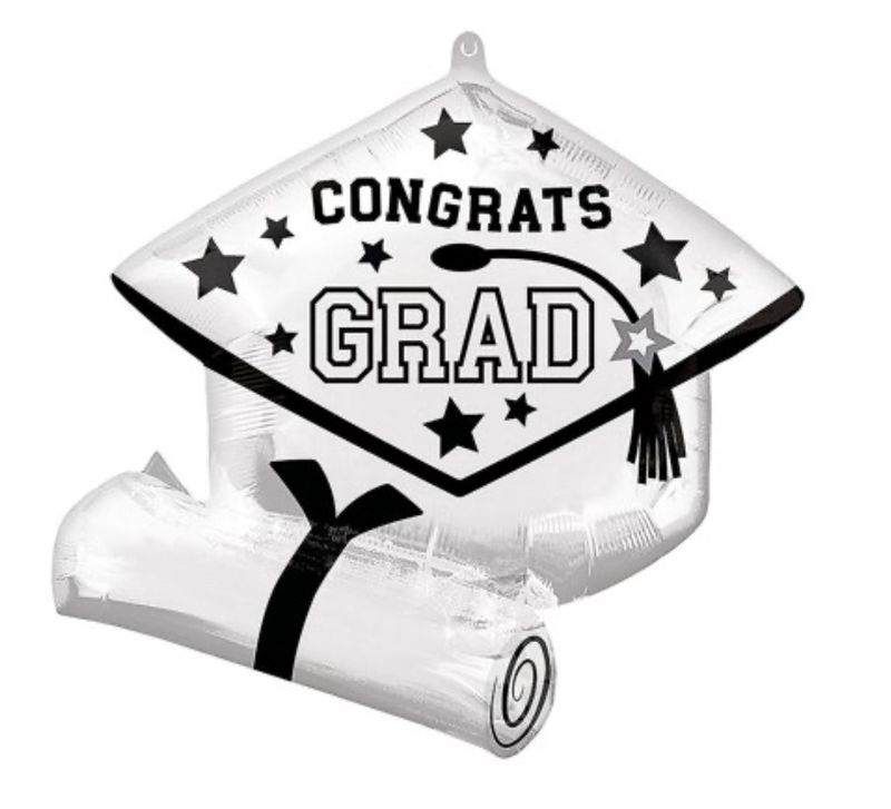 Mylar Balloon White Congrats Grad Diploma &amp; Cap 25