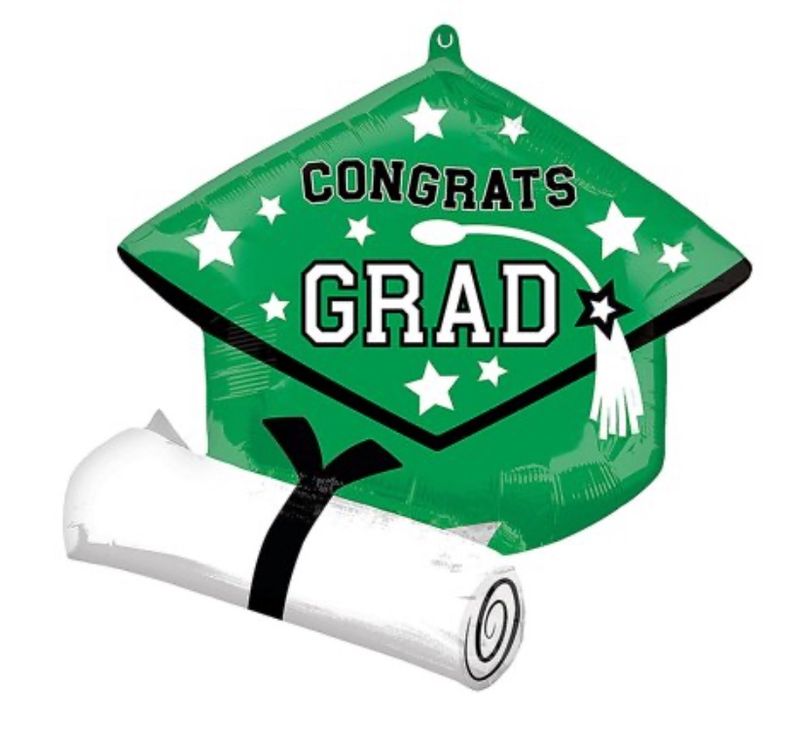 Mylar Balloon Green Congrats Grad Diploma &amp; Cap 25