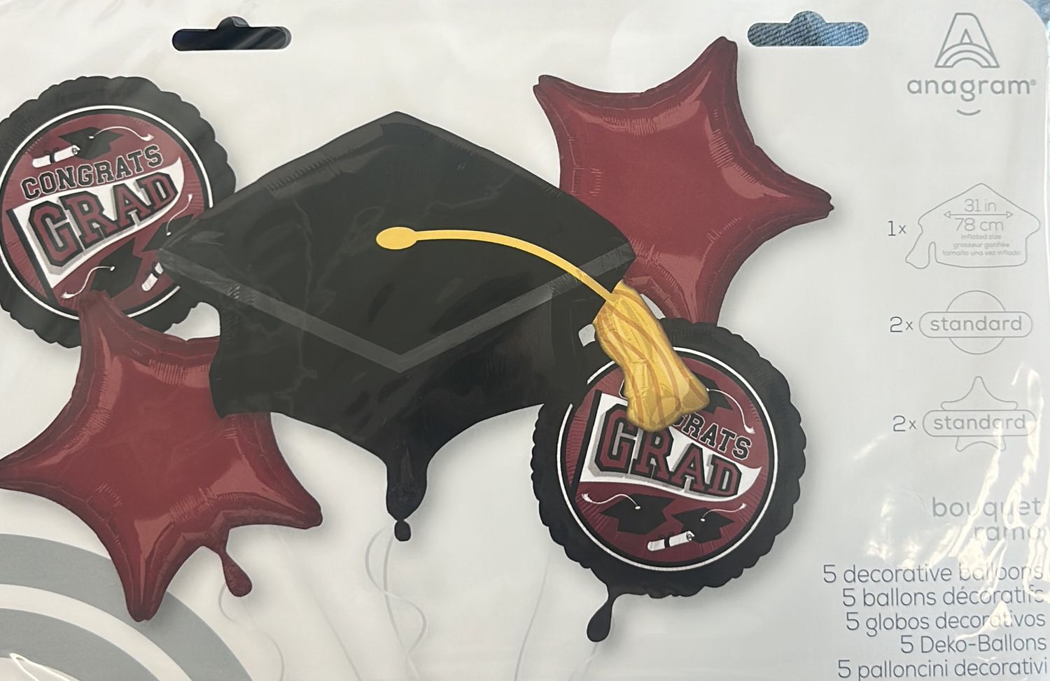 Be True to Your School Colors Graduation Bouquet 5pc Balloon Pack Berry Black