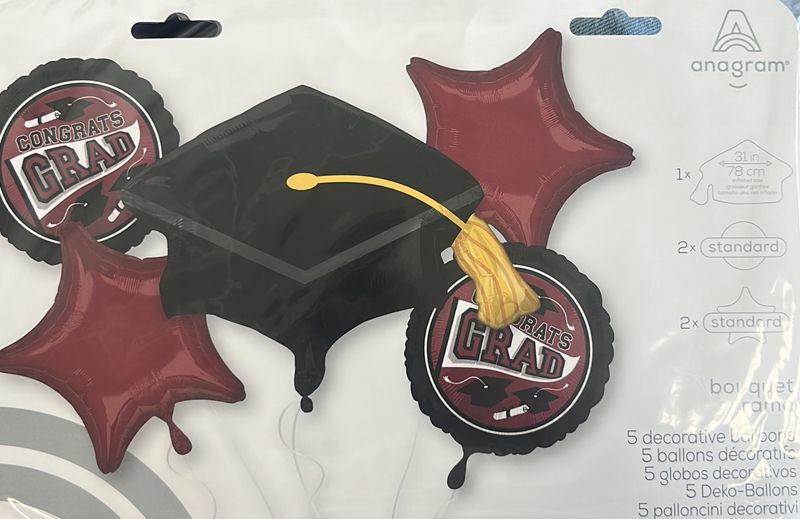 Be True to Your School Colors Graduation Bouquet 5pc Balloon Pack Berry Black