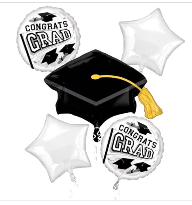 Be True to Your School Colors Graduation Bouquet White 5pc Foil Balloons